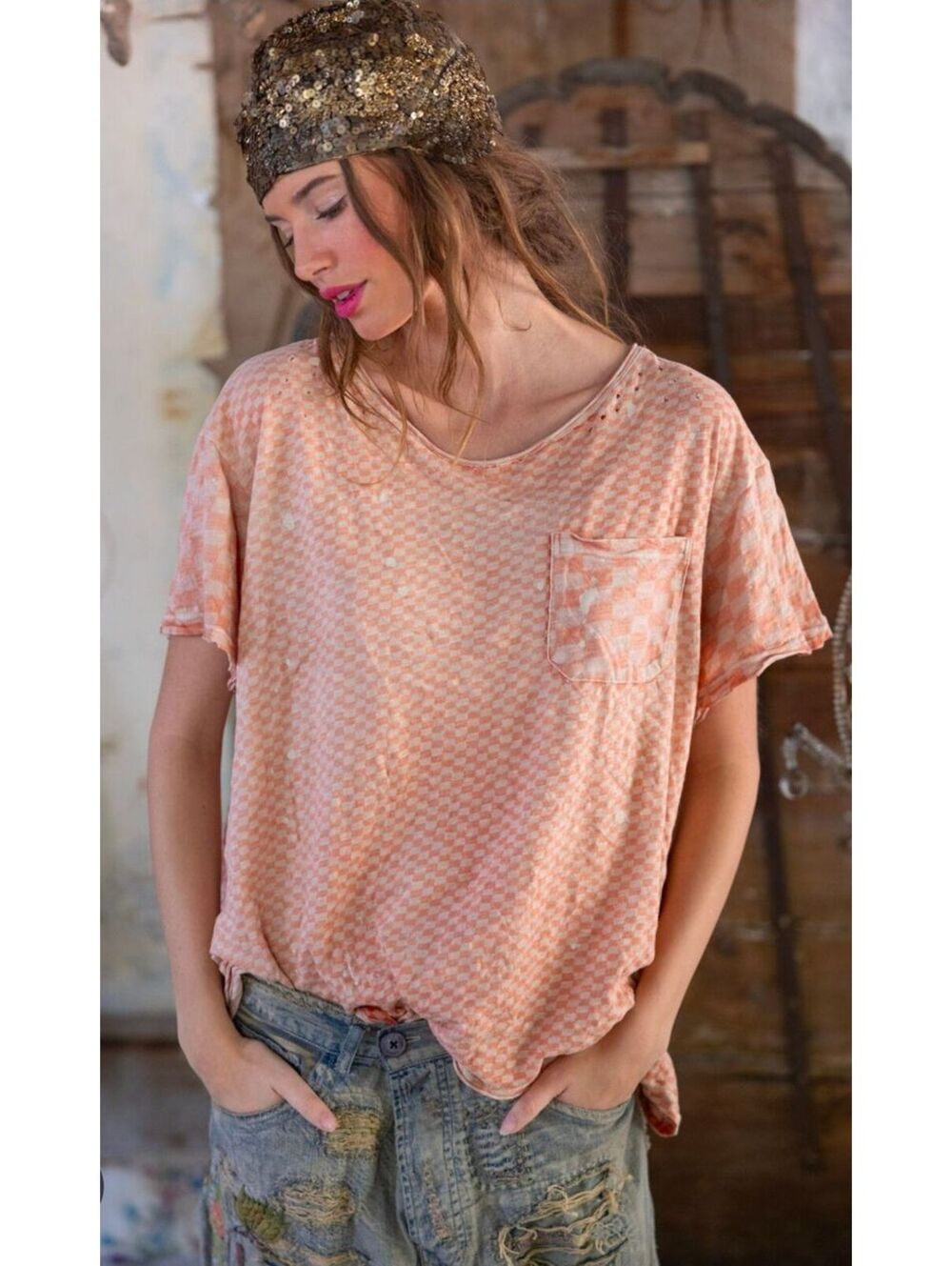 NWT| OS|Magnolia Pearl Piecewise Pocket Tee